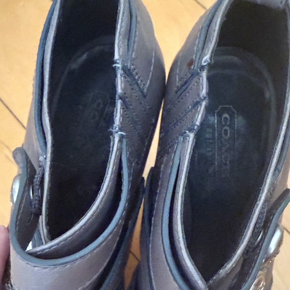 Coach Gray leather Women's Peep-Toe Ankle Boots with silver hardware - Picture 8 of 10